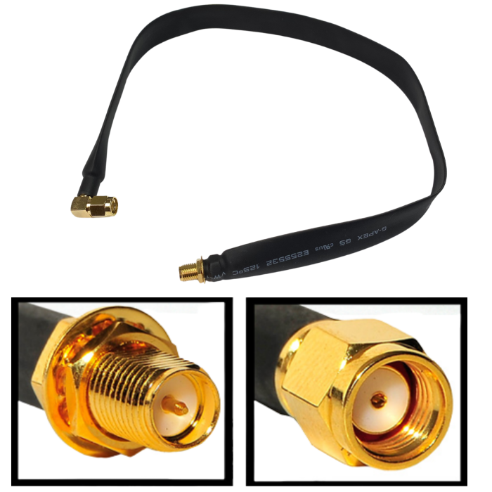 RP-SMA male to RP-SMA female 1-pack flat window coaxial extension pigtail